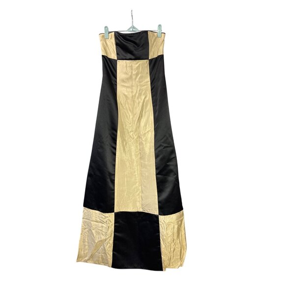 90s Y2K Jessica McClintock Strapless Maxi Black Gold Prom Dress 6 Whimsygoth - Picture 1 of 6